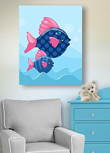 Under The Sea Ocean Theme - Stretched Canvas Nursery Wall Art Decor - Adorable Fish Design That Makes a Memorable Baby Gift Idea - Wooden Frame Construction - Ready to Hang 24X30