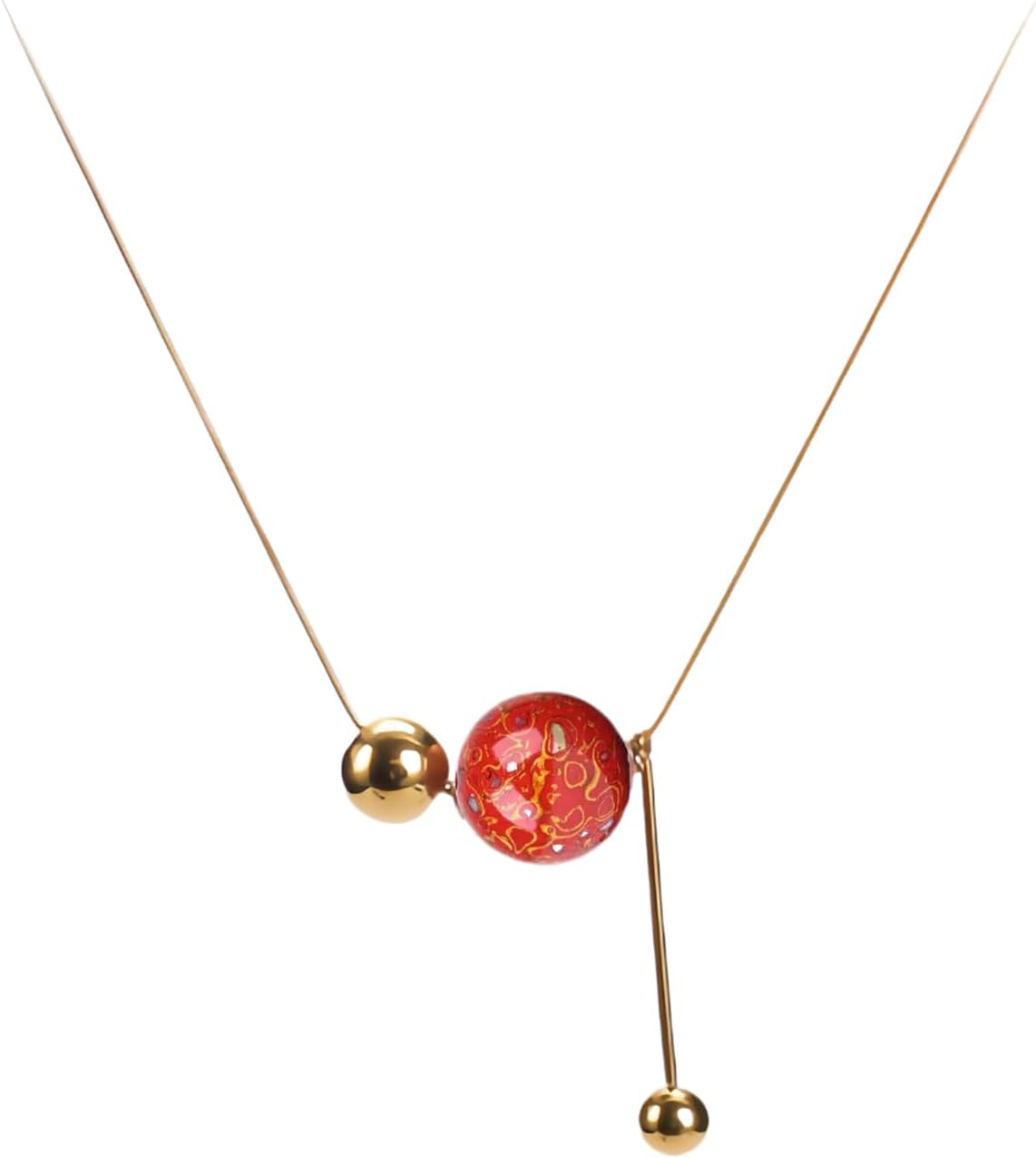 Handcrafted Lacquer Bead Necklace with Gold Tassel Chain | Elegant Urushi Jewelry | Iron Box Packaging