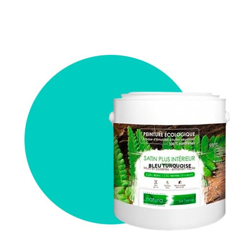 BOX DECO COULEURS Pintura de pared natural ecológica con aspecto satinado interior Natura – 2,5 l/33 m², azul turquesa
