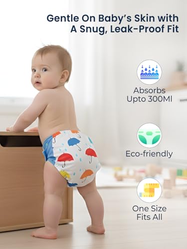 Image of POLKA TOTS Reusable Cloth Diapers for Babies | Adjustable Leak-Proof Cotton Nappies | High Absorbent & Washable Diaper with Leak-Proof Cover & 5-Layer Bamboo Charcoal Insert for Newborns (0-24 Months)