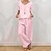 Womens Linen Lounge Set Plus Size Fashion Solid Short Sleeves V-Neck T-Shirts Tops and Wide Leg Sweatpant 2PC Suit Pink Small