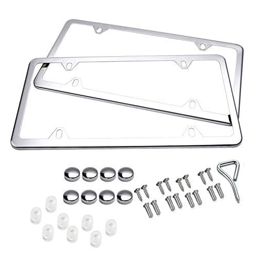 License Plate Frames, 2 Pcs 4 Holes Slim Stainless Steel Polish Mirror License Plate Frame + Chrome Screw Caps