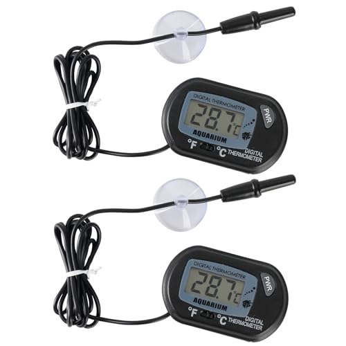 Aquarium Thermometer, Digital LCD Thermometer Fish Tank Temperature Gauge with Probe Suction Cup for Terrarium Reptile Habitat Water Temperature Test 2PCS