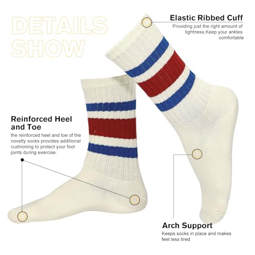 Image of American Trends Womens Novelty Striped Crew Socks Athletic Vintage Slouch Mid Calf Tube Socks