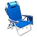 Chaise de plage inclinable, pliable, légère et portable avec porte-gobelets et oreiller rembourré, 5 positions, appuie-tête pour camp/pelouse/extérieur/voyage/pique-nique/concert (bleu)