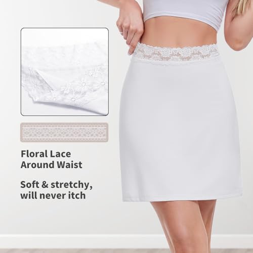 Image of MANCYFIT Half Slips for Women Underskirt Short Mini Skirt with Floral Lace Waistband