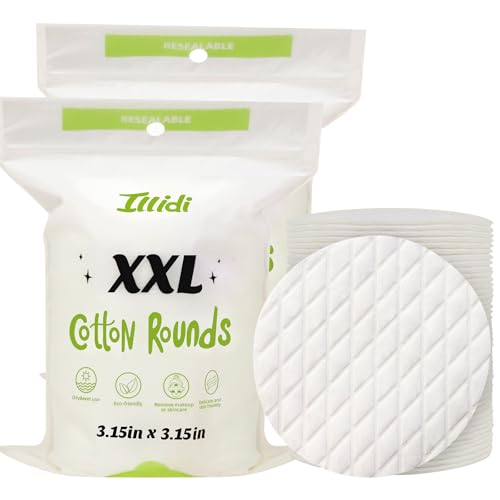 Extra Large Cotton Rounds 3.15 inches Diameter (120 Count) 100% Pure Cotton Pads Soft and Lint-Free for Makeup Removal and Face Cleansing