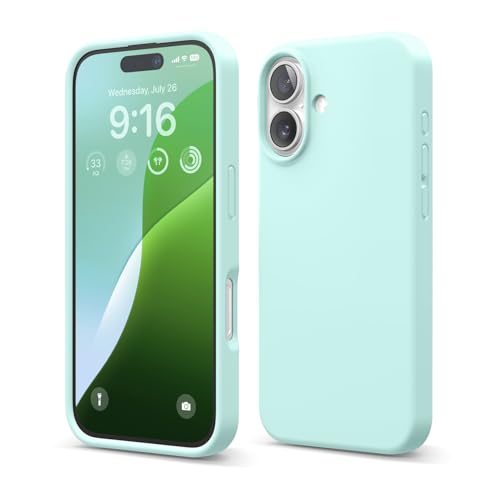 Image of elago Compatible with iPhone 16 Case, Premium Liquid Silicone Case, Full Body Protective Cover, Shockproof, Slim Phone Case, Anti-Scratch Soft Microfiber Lining, 6.1 inch (Aqua Sky)