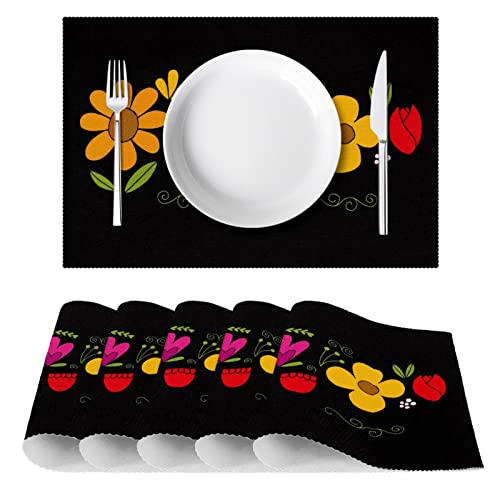 Set de table à fleurs noir pour décoration de table de salle à manger
