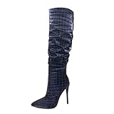  Angkorly - Zapatillas Moda Botas Botas Altas Caballero Sexy Glamour Mujer Estampado Animal báscula Tacón de Aguja Alto 11.5 CM - Negro H781 T 36