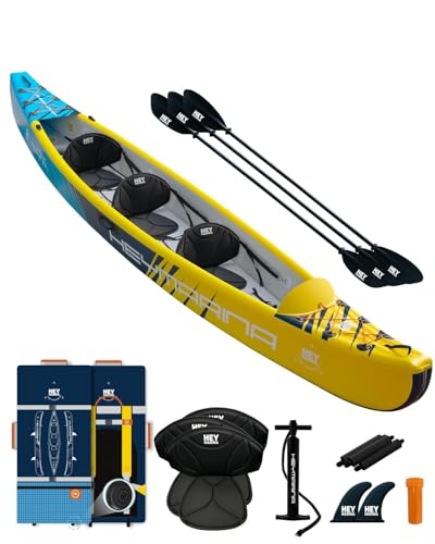 Inflatable Kayak 3 Person Fishing Kayak for Adults Portable Touring Kayak Canoe with Wheeled Backpack Seats Pump and Paddles Full Drop Stitch Construction 15.1FT