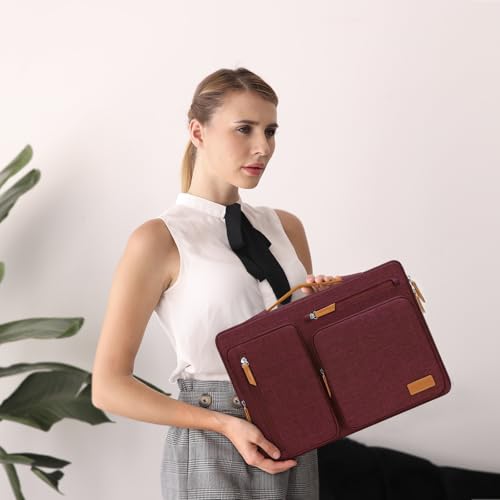 Image of MOSISO 360 Protective Laptop Case 13.3 inch, 13-13.3 inch Laptop Sleeve Compatible with MacBook Air /Pro 13 / Pro 14,HP Dell Acer ASUS,Side Open Carrying Case with 4 Zipper Pockets&Handle, Wine Red