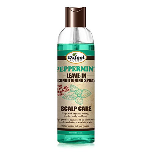 Difeel Scalp Care Leave In Conditioning Treatment - 100% Pure Peppermint Oil 6 Oz. With Spray Cap & Dispensing Cap #TOP2