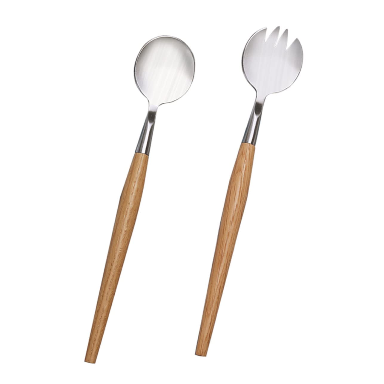 Mikinona 2pcs Set Wood Tableware Salad Server Spoon and Fork Cooking Utensils for Kitchen Dinner Forks Salad Serving Salad Servers Stainless Steel Fork Wooden