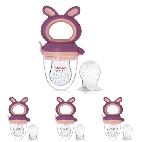 Image of LuvLap Silicone Food /Fruit Nibbler with Extra Mesh, Soft Pacifier /Feeder, Teether for Baby, Infant, Bunny Violet & Pink (Pack of 4)