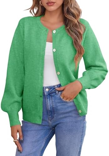 Saodimallsu Womens Button Down Cardigan Sweaters Crew Neck Long Sleeve Open Front Loose Fall Soft Knit Sweater Coats