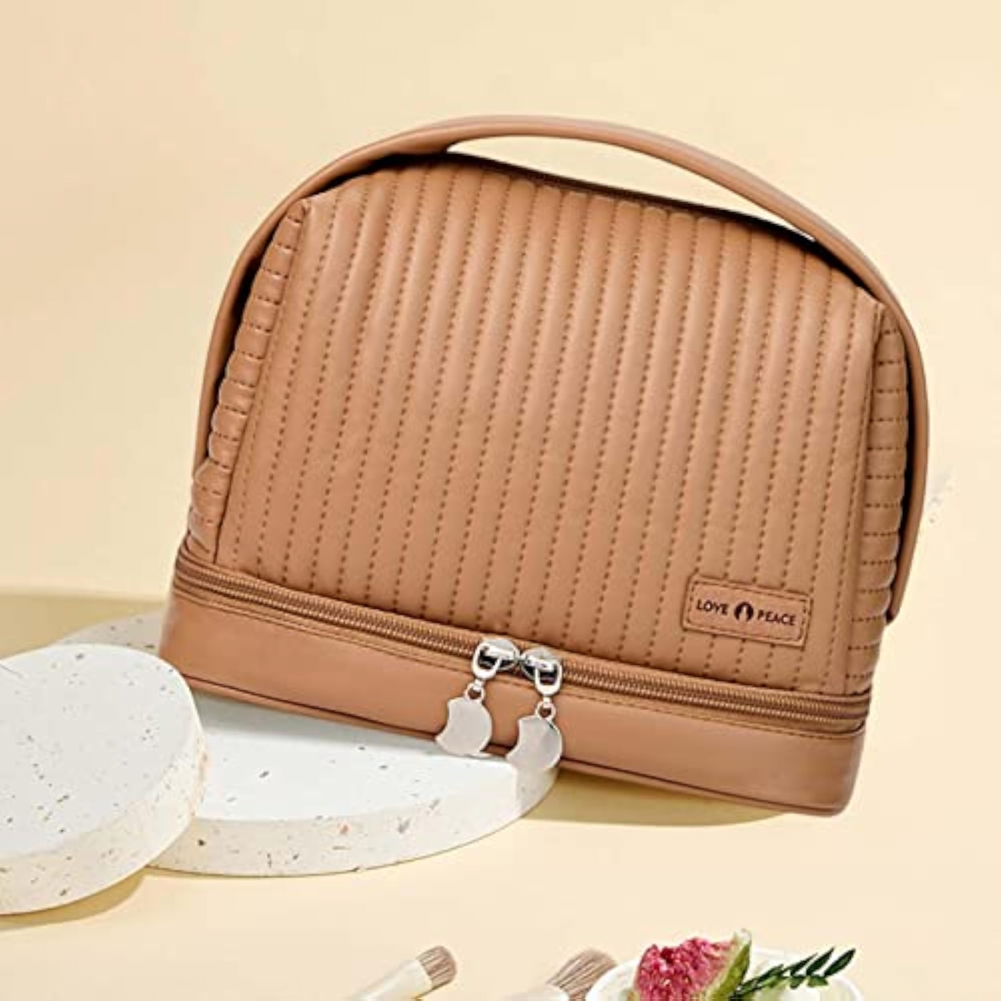 Waterproof Makeup Bag Case Zipper Closure, Coffee