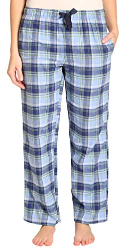 EVERDREAM Sleepwear Womens Flannel Pajama Pants, Long 100% Cotton Pj Bottoms,Size Large Blue