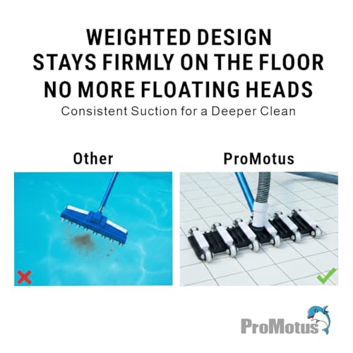 ProMotus 19" Commercial Weighted Pool Vacuum Head, 12-Wheel Professional Manual Cleaner with Metal Handle, Heavy-Duty for Inground Concrete, Plaster & Pebble Pools by ProMotus - Image 3
