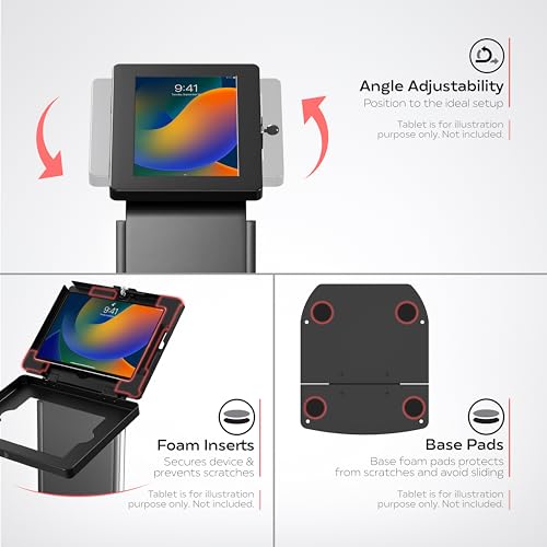 Image of Kiosk Floor Stand with Led Lights - CTA Locking Kiosk Stand W /Led Lights Add On - for iPad 11 (A16) - Pro 11-inch M4 - Air 11-inch M3- iPad 10th Gen - Galaxy Tab & More Tablet - Black (PAD-LEDPARAF)