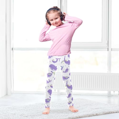 Cute Light Purple Girls' Leggings Toddler Doodles Whales Kids Yoga Pants Dance Active Tights 4T4