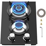 Gas Hob 2 burners, Built in Black Glass Gas Hob with Flame Out Protection,with Cast Iron Supports,NG/LPG Convertible