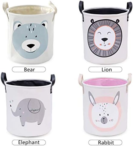 Inwagui Cute Laundry Basket Folding Round Toy Storage Organizer Bins Canvas Fabric Nursery Hamper Animal Design Storage Box - Lion