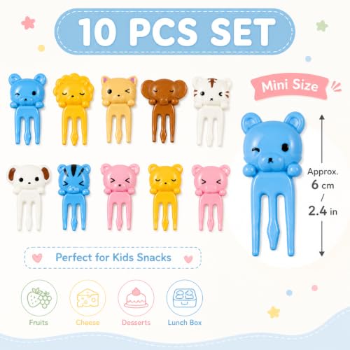 Image of Mshine 10Psc PVC Mini Animal Food Forks Set for Kids, Reusable Bento Box Fruit Forks, Cute Food Picks, Lunch Box Accessories, Snack Picks, Dessert Forks, Party Food Decor, Multicolor, Easy to Clean