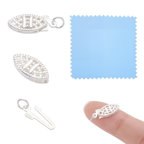 GOMAKERER 925 Sterling Silver Pearl Filigree Necklace Clasp, 13mm Oval Filigree Fish Hook Clasp Horse Eye Jewelry Slide Clasps Bracelet Connectors for Necklace Bracelet Chain Jewelry Making