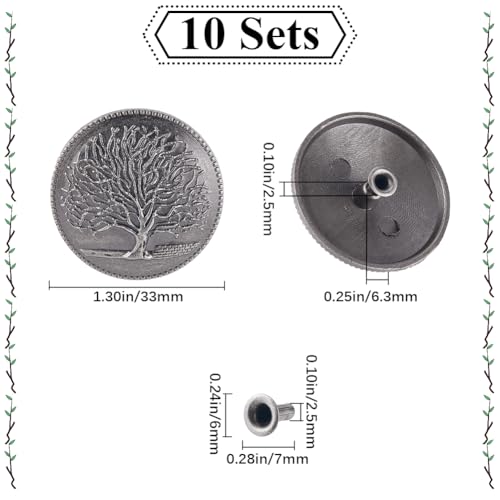 GORGECRAFT 1 Box 10Pcs Tree of Life Screw Back Buttons Vintage Decorative Buckles Replacement Concho Buttons Metal Stud Screw Back Rivet for Wallets Belts Vests Bags Leather Sewing Crafts