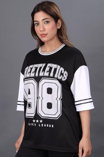 Image of Amazon Brand - INKAST Unisex Oversized T-Shirt | Sportwear | Contrast Sleeves | Drop Shoulder Baggy Fit | Graphic Print | Activewear for Gym,Training & Street Style