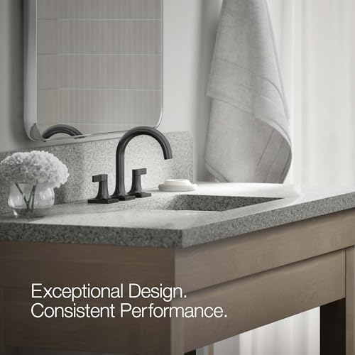 KOHLER K-28125-4K-BL Venza® Widespread Bathroom Sink Faucet, 3-Hole with Two Lever Handles and Clicker Drain, 1.0 gpm, Matte Black thumbnail 3