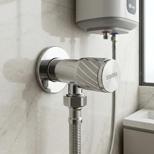 Image of InArt Sunora, Brass Angle Valve With Wall Flange, Chrome (2-Piece Set) 1 /2 Inch Wall Mounted Valve | Chrome Finish | Leak-Proof & Durable Bathroom Fitting