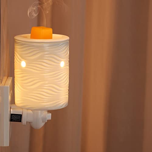 Star Moon Ceramic Pluggable Wax Melt Warmer, Diffuser For Fragrance Oil, 2-In-1 Candle Melter Plug In Wall For Home, Office And Spa, Ideal Gifts, With Two Bulbs Packaged- Ripple Pattern #TOP1