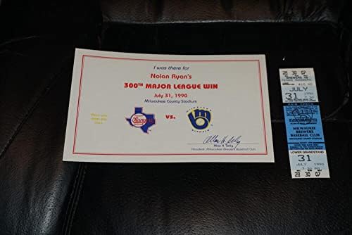 1990 NOLAN RYAN 300th WIN TEXAS RANGERS BASEBALL FULL TICKET Near MINT w/CERT
