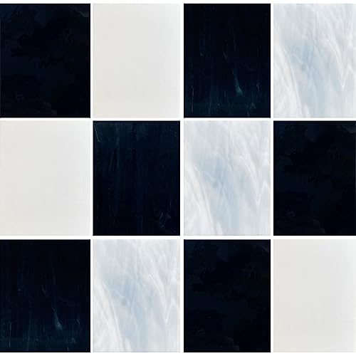 ILLUCKAI 12 Sheets White Black Stained Glass Variety Pack, 4 x 6 Inch Art Mosaic Tiles for Crafts, Supplies for Glass Hobbyists and Beginners