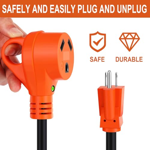 Image of 30 Amp to 110 Volt RV Adapter Cord, Dogbone NEMA 5-15P to TT-30R | RV Electrical Power Adapter with LED Indicator, 12 /3 Gauge RV Dogbone Adapter with Grip Handle, 12 Inch, Orange, ETL Listed