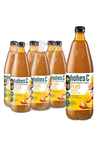 hohes C PLUS Sonnenvitamin D (6 x 1l), 100% Saft, Orange, Apfel, Maracuja, Zitrone, Kaki, Vitamin C, PLUS an Vitamin D, ohne Zuckerzusatz laut Gesetz, vegan