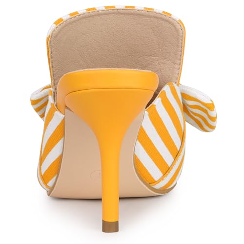 Allegra K Allegra K Women's Stripe Slip on Bow Stiletto Heel Yellow Slide Mules 10 M US
