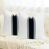 Slow Cow Linen Off White and Black Patchwork Throw Pillow Covers Decorative Cushion Covers 18 x 18 Inches