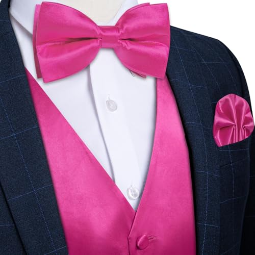 Image of DiBanGu Mens Paisley Suit Waistcoat,Silk Dress Vest and Bowtie Pocket Square Cufflinks with Lapel Pin Set for Wedding Tuxedo