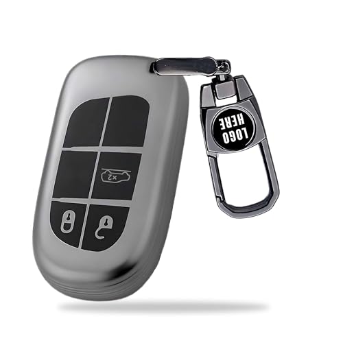 Image of SIAGO Premium TPU Car Key Cover and Metal Keychain Compatible with J-eep Meridian, Compass, Trailhawk 3 Button Flip Key (Grey)