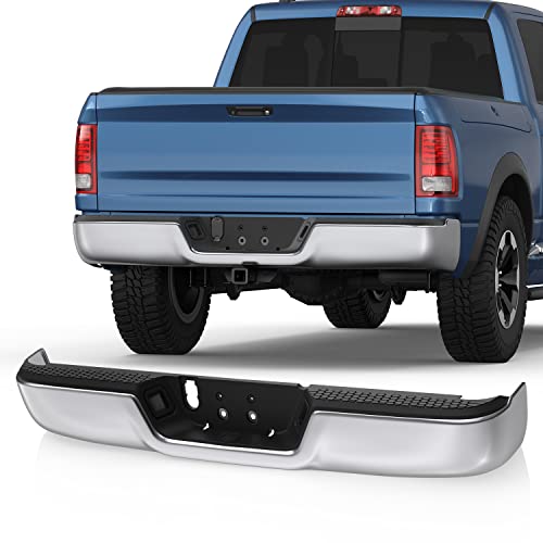 Mostplus Chrome Steel Rear Step Bumper Assembly Compatible With 2009-18 Dodge Ram 1500/10-18 Ram 2500 3500/19-23 Ram 1500 Classic Pickup Truck Ch1103117 W/O Parking Sensor Holes & Dual Exh Holes #TOP16