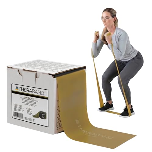 Thera-Band Professional Non-Latex Resistance Bands for Rehabilitation, Portable Fitness and Workout, Home Exercise, 25 Yard Roll Dispenser Box, Gold, Max, Elite Thera-Band Professional Non-Latex Resistance Bands for Rehabilitation, Portable Fitness and Workout, Home Exercise, 25 Yard Roll Dispenser Box, Gold, Max, Elite