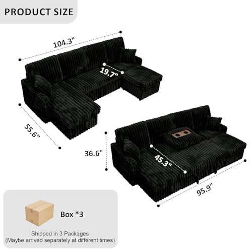 Image of KCGKCG 104 inch U Shaped Sleeper Sofa Bed, Pull Out Couches for Living Room