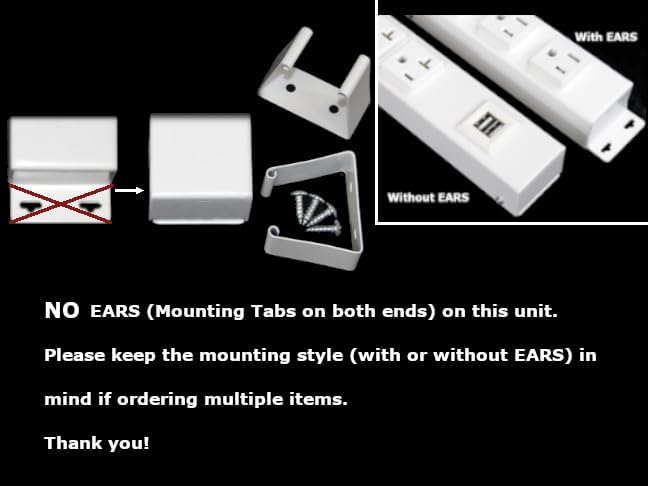 16" Hardwired Power Strip (NO Power Cord), 6 Vertical Outlets (NOT Tamper Resistant), NO Ears (Without mounting tabs), 15A (NOT a 20 Amp Unit), with USB, White