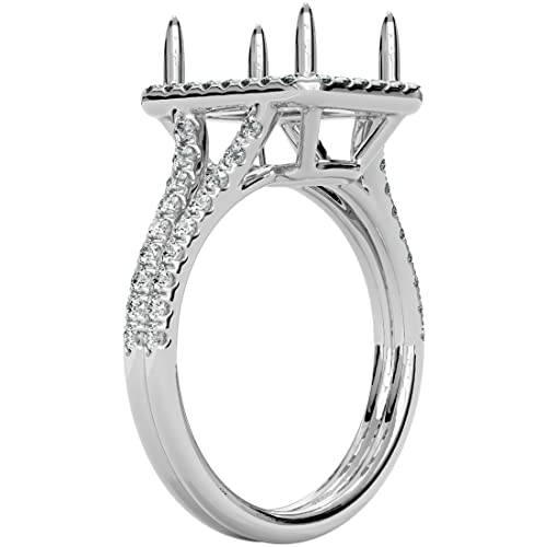 Peora Solid 14K White Gold Classic Solitaire Semi Mount Ring Setting For Women, Fits 9X7Mm Emerald Cut Or Radiant Cut Stone With Lab Grown Diamonds 0.50 Carat Total (G-H Color, Vs Clarity), Size 5 #TOP5