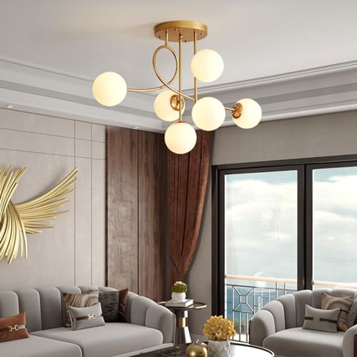 Globe en Verre et Structure 6 Lumières pour un Éclairage Chic E27 - 6