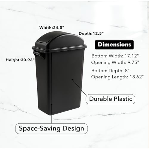 Image of 16 Gallon Slim Rectangular Garbage Can with Dome Swing Lid - Black