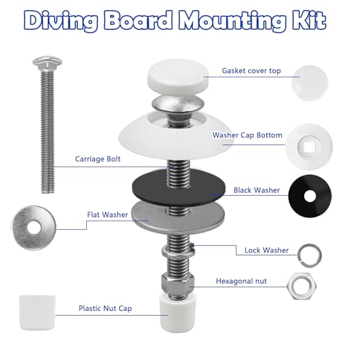 superbobi 67-209-911-SS Pool Diving Board Mounting Kit Replacement for S.R.Smith Two Hole Board, Residential Diving Board of 6ft/8ft/10ft, with Bolts/Washers/Nuts/Caps